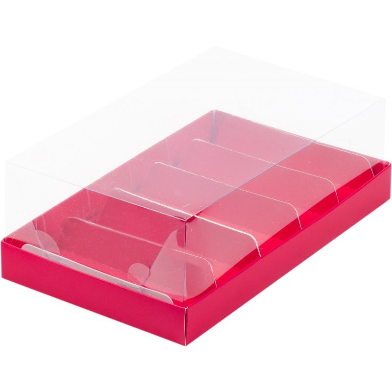 Коробка для эклеров с прозрачным куполом (5) красная матовая
